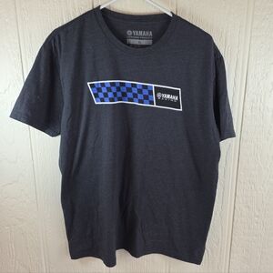Yamaha Men's Dark Gray Tee with Blue Checkered Design